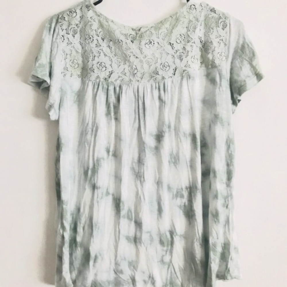 Knox Rose Women's Tie Dye Green Lace Short Sleeve T-Shirt, Small - Picture 8 of 8